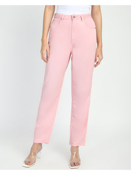 Guess - Womens Pink Lyocell Solid Relaxed Fit Jeans