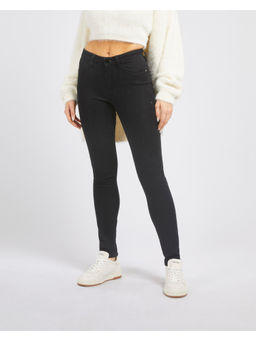 Guess - Womens Black Cotton Solid Skinny Fit Jeans
