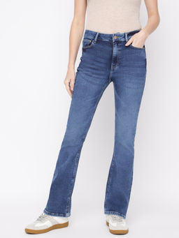 Guess - Womens Blue Washed Mid-Rise Slim Fit Jeans