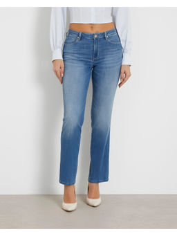 Guess - Womens Blue Cotton Solid Slim Fit Jeans