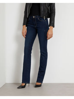 Guess - Womens Blue Cotton Solid Slim Fit Jeans