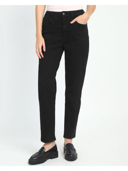 Guess - Womens Black Cotton Blend Solid Relaxed Fit Jeans