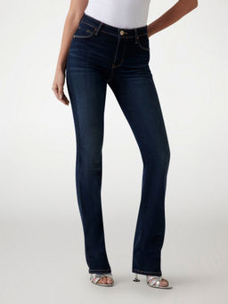 Guess - Womens Blue Solid Mid-Rise Jeans