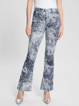 Guess - Womens Blue Printed Mid-Rise Bootcut Leg Jeans
