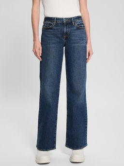 Guess - Womens Blue Solid Mid-Rise Straight Leg Jeans