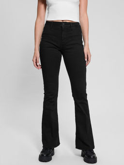 Guess - Womens Black Solid Mid-Rise Bootcut Leg Jeans