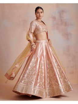 SUHINO - Melon Peach Tissue Lehenga with Blouse & Dupatta (Set of 3)