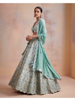 SUHINO - Ice Blue Slub Silk Lehenga with Blouse & Dupatta (Set of 3)