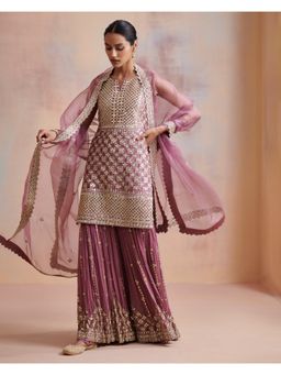 SUHINO - Purple Slub Silk Kurta with Sharara & Dupatta (Set of 3)