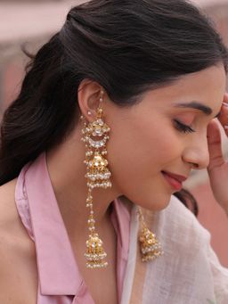 BINNI - White Celestia Pachi Kundan Chain Jhumka Earrings