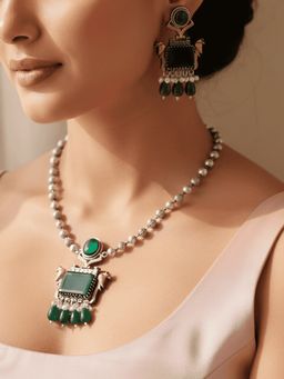 BINNI - Green Emerald Regal Heritage Necklace Set