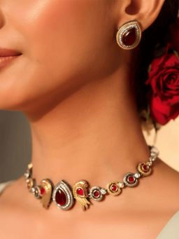BINNI - Multi-Color Peacock Crest Dual Tone Choker Set