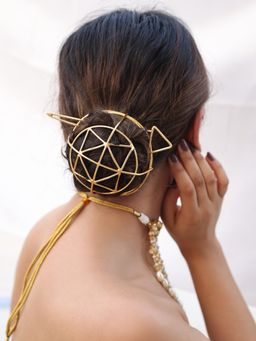 BINNI - Nisha Anti-Tarnish Matte Gold Hair Bun Cage with Stick