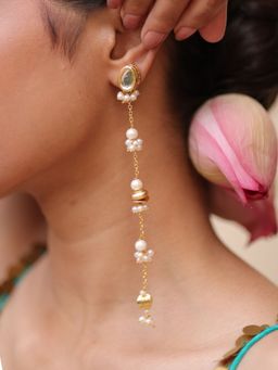 BINNI - White Kundan Pearl Drape Earrings