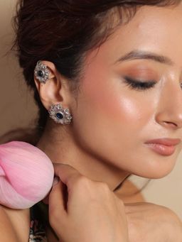 BINNI - Black Midnight Silver Stone Ear Cuffs