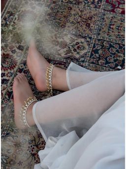 BINNI - White Vedika Serene Glow Elegant Pachi Kundan Anklets (Pack of 2)