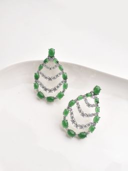 Peach Tassels - Green Stone Earrings
