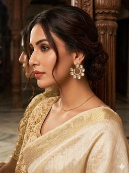 Peach Tassels - White Kundan Golden Polish Drop Earrings