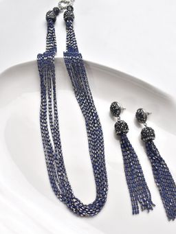 Peach Tassels - Blue Beaded Necklace Set