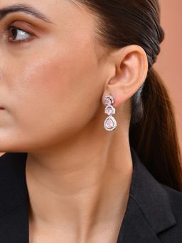 VOJ - Silver Toned Baby Pink Ad Drop Earrings