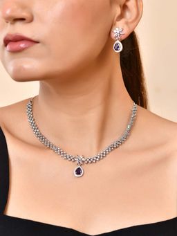 VOJ - Multi-Color Silver Plated Drop Shaped Ad Necklace Set