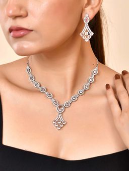 VOJ - Silver Plated White Ad Stone Studded Necklace Set