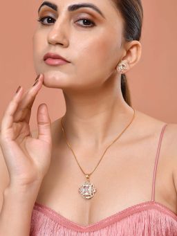 VOJ - White Gold Toned Rectangular Shaped Necklace Set