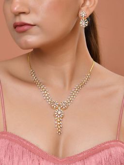 VOJ - Gold Plated Lead Designed White Stone Ad Necklace Set