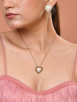 VOJ - White Gold Toned Pearl Studded Heart Shaped Necklace Set