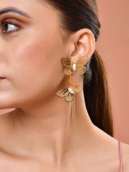 VOJ - White Gold Toned Butterfly Designed Drop Earrings