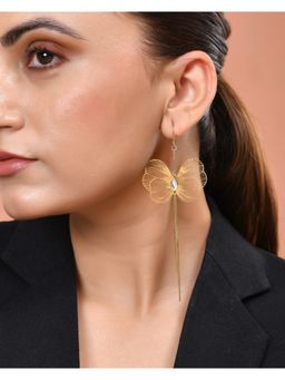 VOJ - White Gold Toned Single Butterfly Design with Tassel Drop Earrings