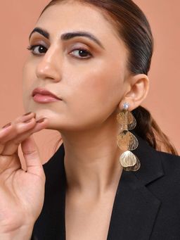 VOJ - White Gold Toned Leaf Designed Drop Earrings