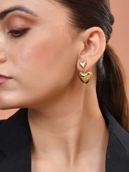 VOJ - Gold Plated Heart Shaped Drop Earrings