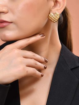 VOJ - Gold Plated Heart Designed Stud Earrings