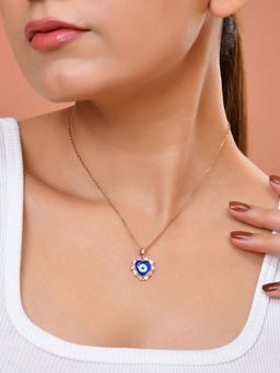 VOJ - Blue Rose Gold Plated Heart Shaped Evil Eye Necklace