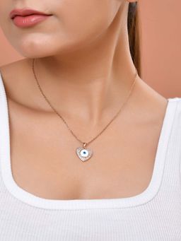 VOJ - Gold Plated Heart Shaped White Ad Stone Evil Eye Necklace
