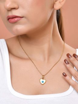 VOJ - White Gold Plated Heart Shaped Evil Eye Necklace