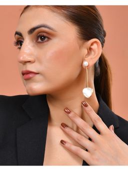 VOJ - White Gold Plated Stone with Pearl Long Drop Earrings