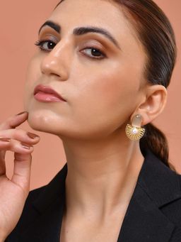 VOJ - Gold Plated Off White Stone & Pearl Dome Shaped Drop Earrings
