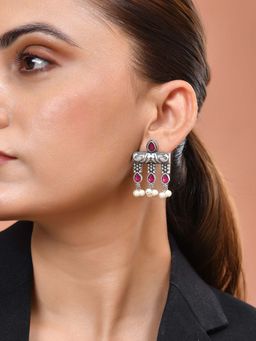 VOJ - Purple Silver Plated Designer Oxidized Drop Earrings