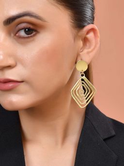 VOJ - Gold Plated Square Twisted Designed Drop Earrings