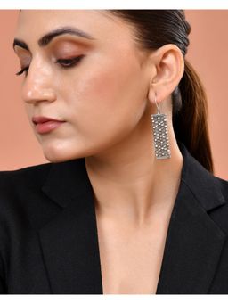 VOJ - Silver Plated Beat Studded Designer Drop Earrings