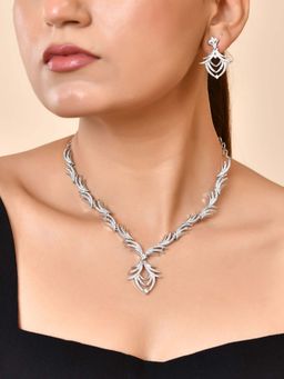 VOJ - Silver Plated White Cz Stone Studded Elegant Necklace Set
