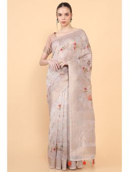 Soch - Women Peach Chanderi Floral Saree with Unstitched Blouse