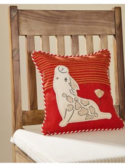 Fabindia - Red Cotton Printed Moo Kids Cushion Cover (12x12 inches)