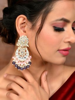 Shoshaa - Gold-Plated Handcrafted Pink and Grey Kundan Drop Earrings