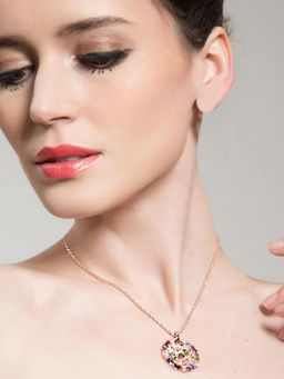 Yellow Chimes - 18k Rose Gold Plated CZ Studded Pendant