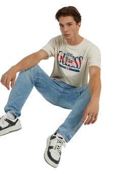 Guess - Men White Casual Cotton Round Neck Half Sleeves T-Shirt