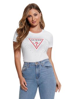 Guess - Women White Casual Cotton Round Neck Half Sleeves T-Shirt