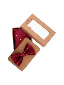The Tie Hub - Maroon Polka Bow Tie For Men And Pocket Square Gift